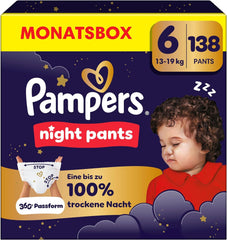 Pampers Night Pants size 6 diapers, 138 pieces, 13kg-19kg, provide extra protection for the whole night.