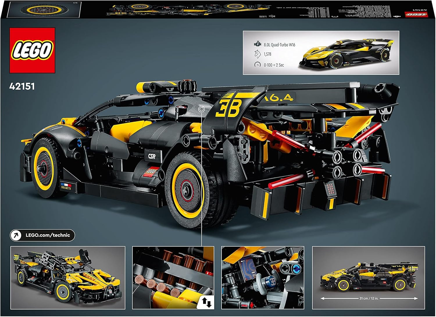 LEGO Technic Bugatti Race Car, Car Model Kit, Sports Car Toy, Iconic Collectible Car Set, Building Toy From 9 Years 42151 Construction Sets Besuche den LEGO-Store