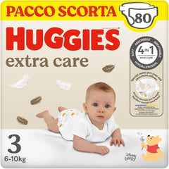 Huggies Extra Care diapers, size 3 (6-10 kg), 2 packs of 40 diapers
