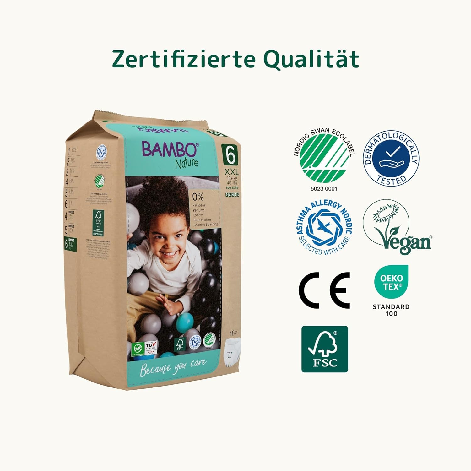 Bambo Nature Baby Diapers, Size 6 (15+ kg) - Monthly Box of 90 | Infant diapers with improved leakage protection | Maximum comfort and freedom for active children | Dermatologically tested diapers
