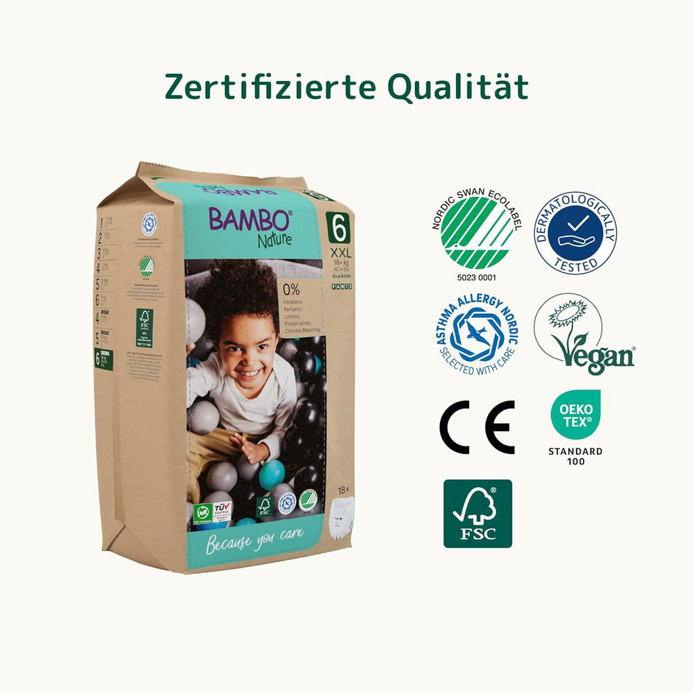 Bambo Nature Baby Diapers, Size 6 (15+ kg) - Monthly Box of 90 | Infant diapers with improved leakage protection | Maximum comfort and freedom for active children | Dermatologically tested diapers