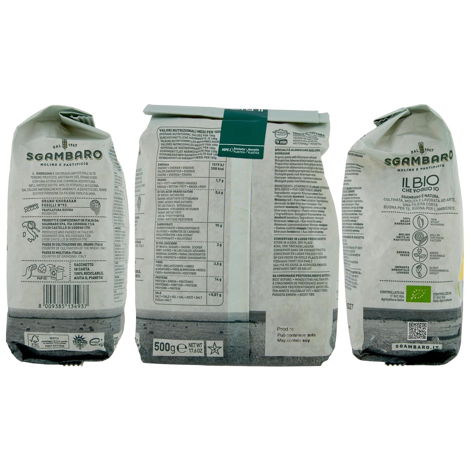 Organic Fusilli Pasta No. 93 - 500g of Khorasan wheat - Ancient wheat, high in protein, 100% grown in Italy - Versatile in the kitchen and rich in nutrients