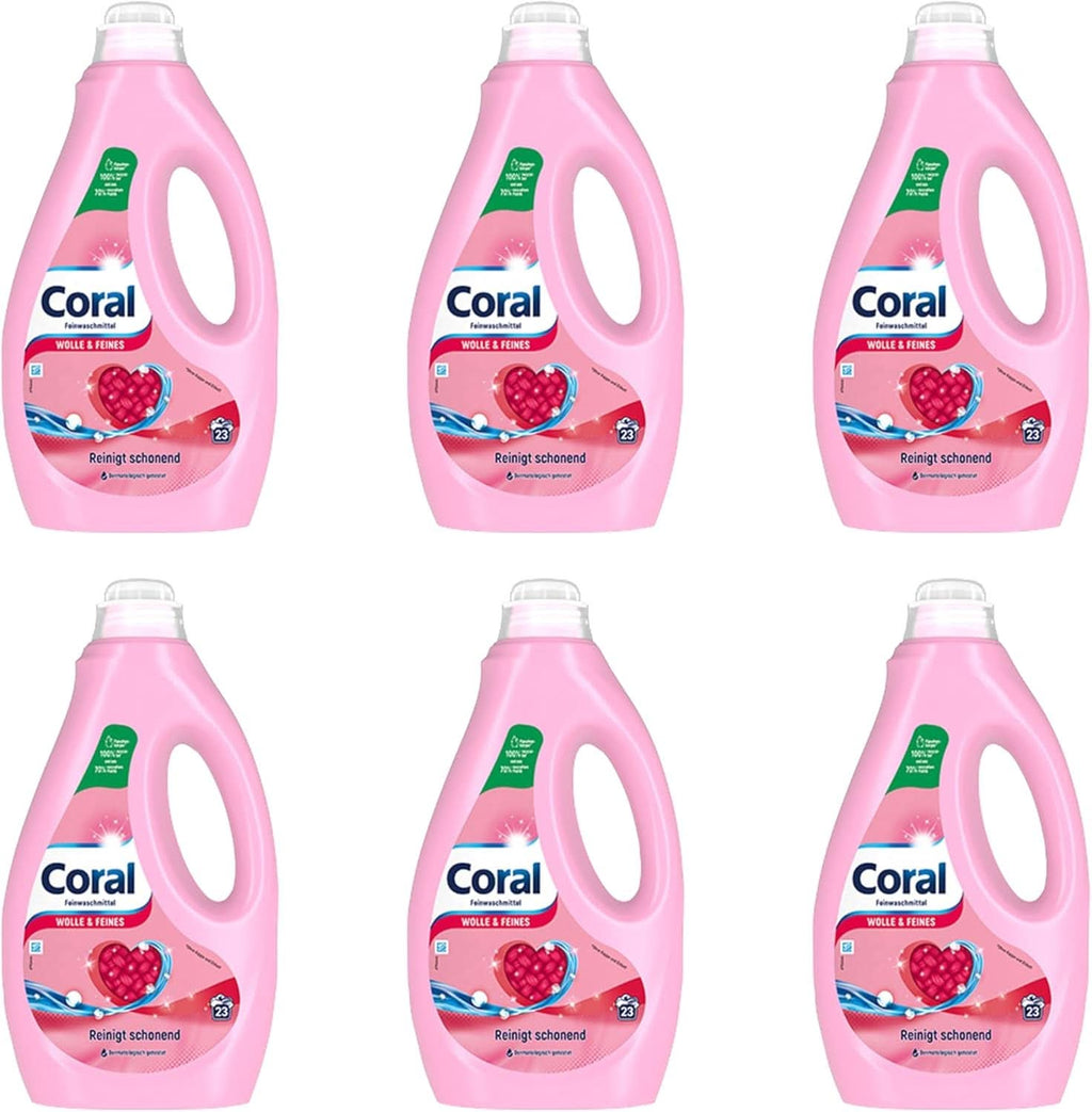 Coral detergent lichid delicat pentru lână și rufe delicate, 23 spalari, 1,15 litri Detergenti Rufe Naty Shop Set 6 x 1.15 litri