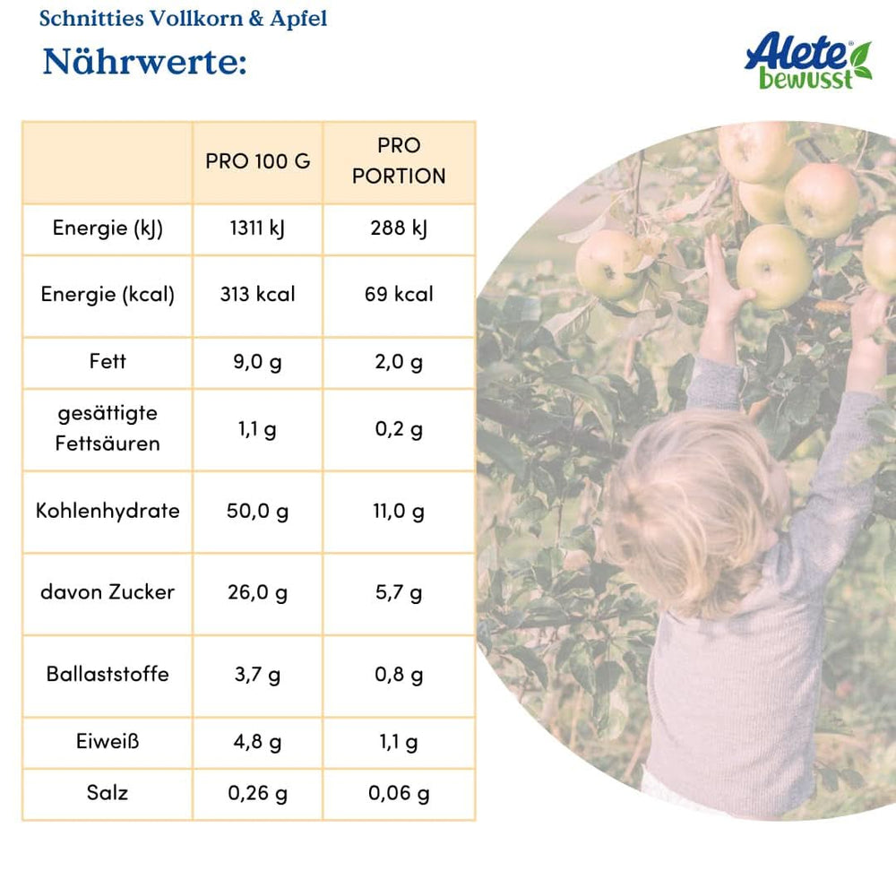 Alete Bio Schnitties whole grains and apples 6 X 22 grams Mother and Child Naty Shop