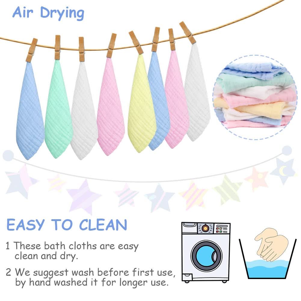 Prosoape de muselină pentru bebeluși, pachet de 8 prosoape din bumbac organic, absorbante, 25 x 25 cm Mama si Copilul Naty Shop