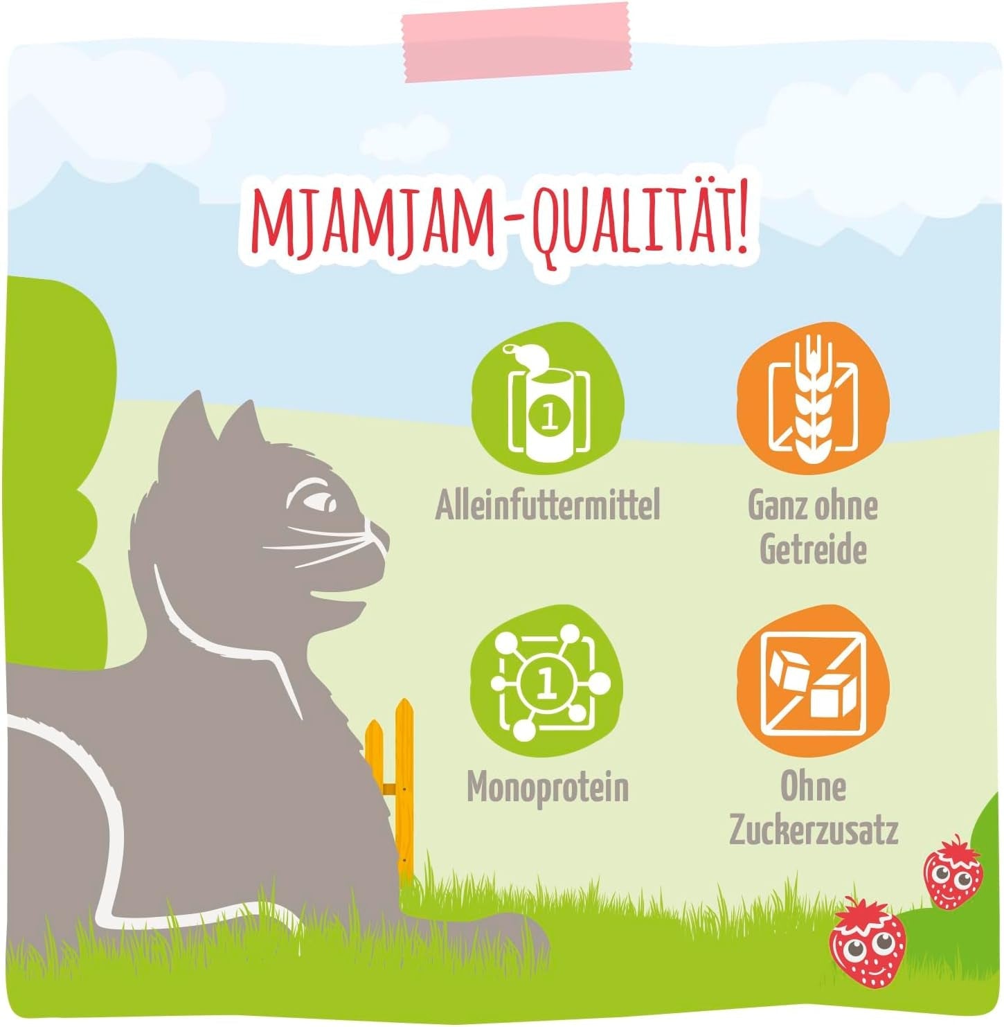 MjAMjAM – Hrană umedă premium pentru pisici - pui delicat cu căpșuni fructate 400g, pachet de 6 (6 x 400g), naturală cu carne suplimentară