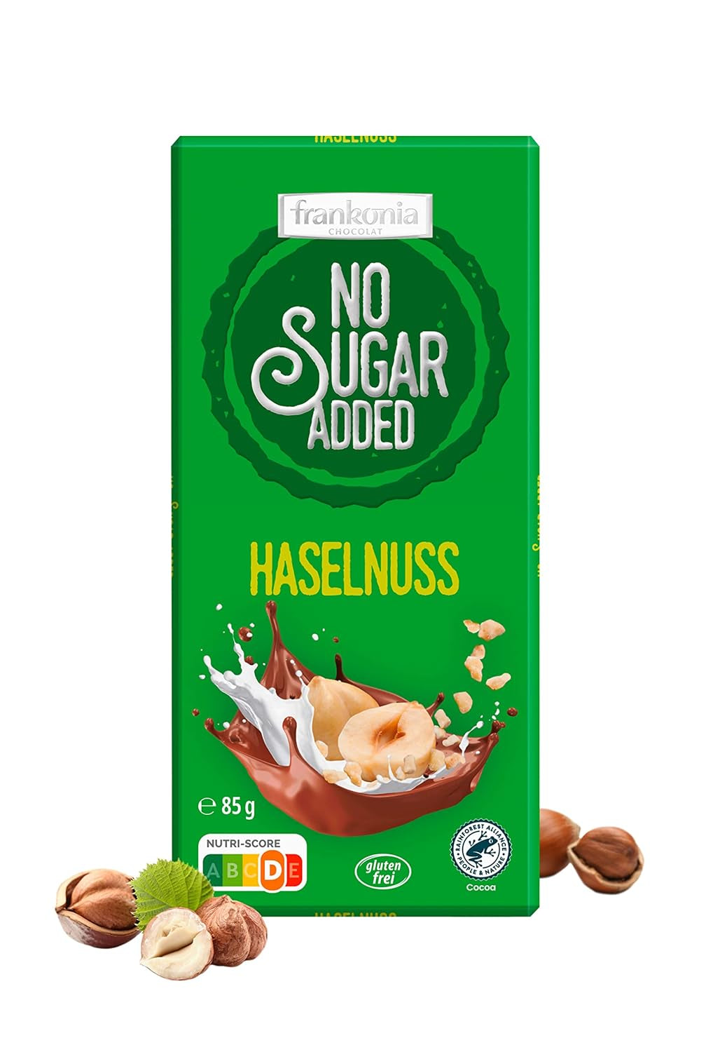 Chocolate with nougat, no added sugar, gluten-free, 100g and chocolate with hazelnuts, no added sugar, gluten-free, 85g