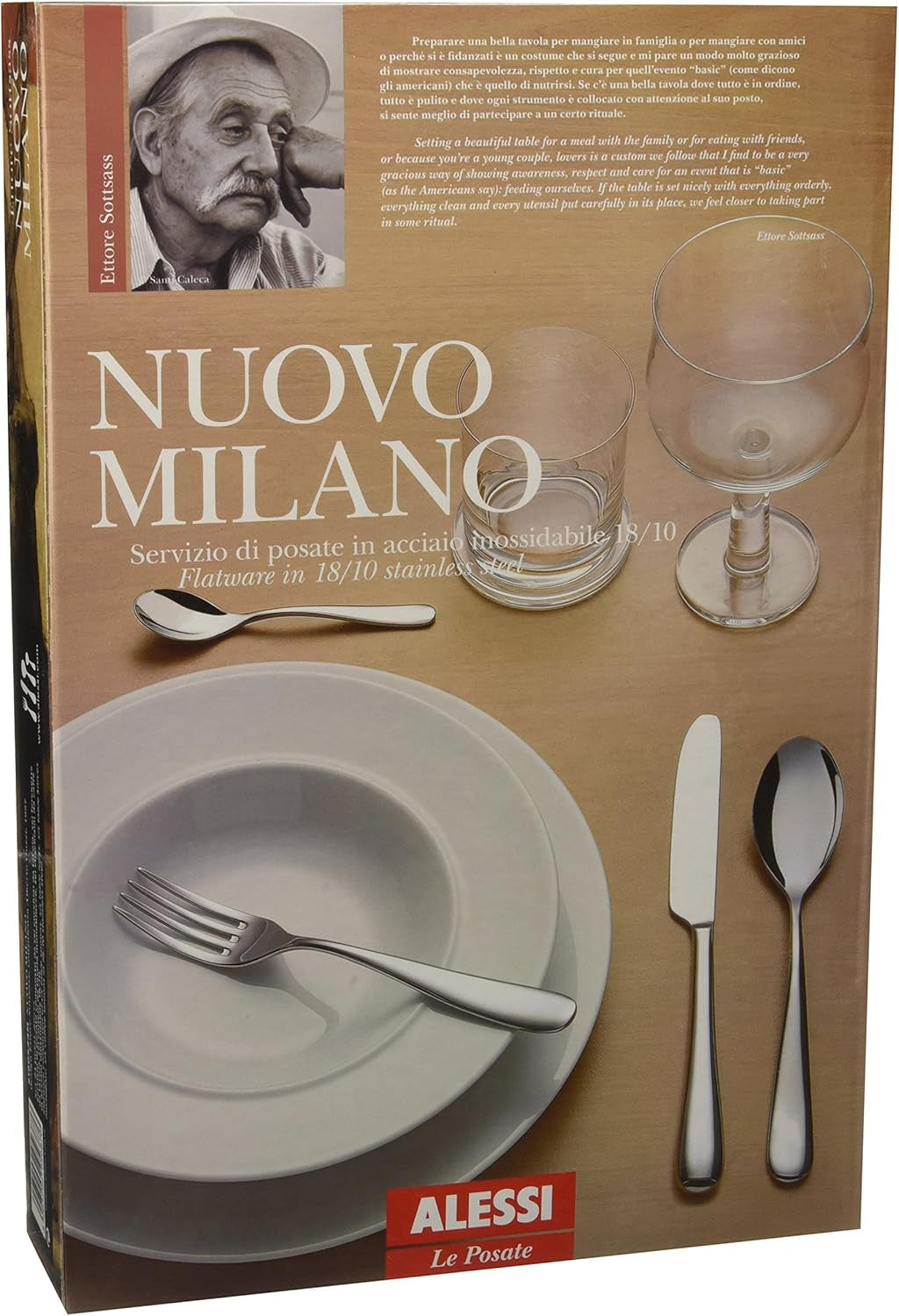 Alessi 5180S24M Nuovo Milano Monobloc Cutlery Set 24 Pieces Polished Stainless Steel 18/10 Kitchen Naty Shop