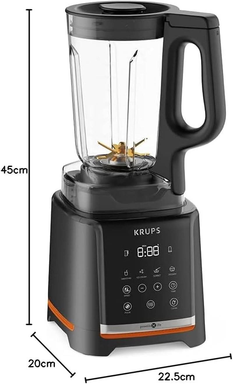 Krups Highspeed - Standmixer Infinymix KB9158 | 1600 W | 5 Automatic Programs + Manual Einstellung | Tritanbehälter | Incl. Rezeptheft | Smoothies, Shakes, Crushed Ice | Schwarz Kitchen Naty Shop