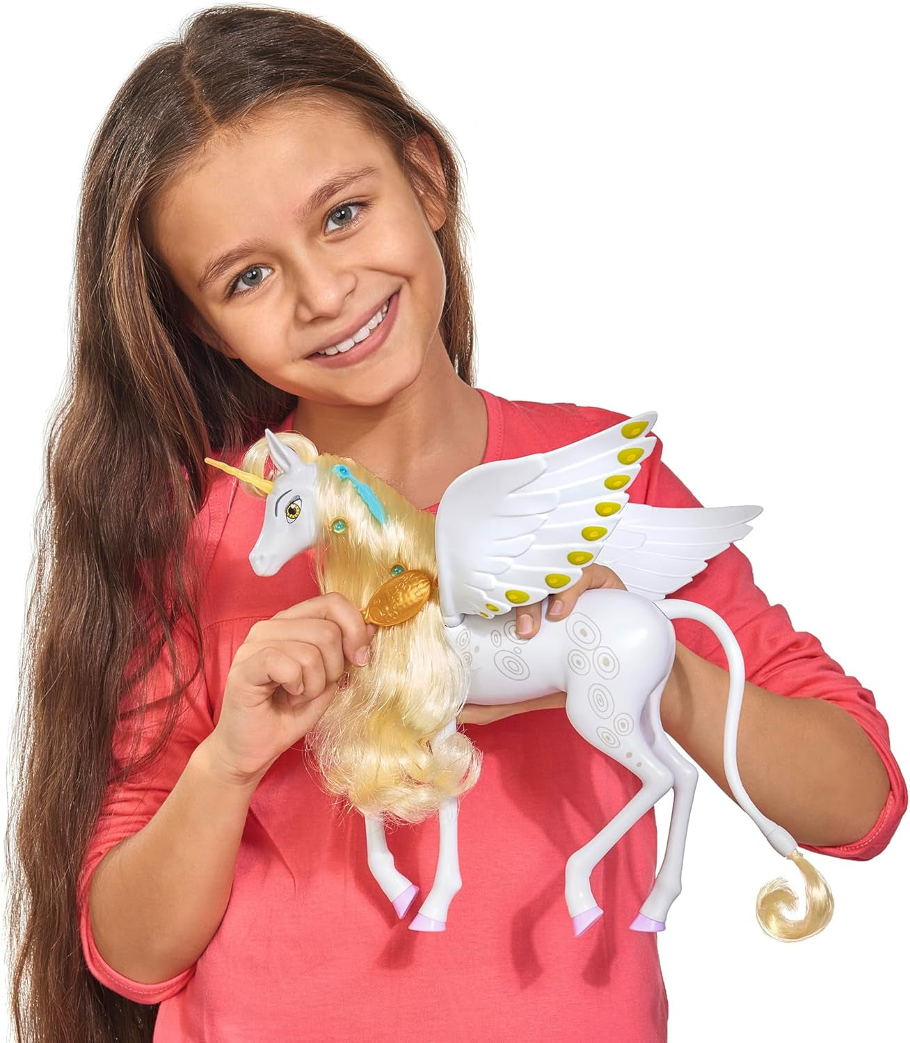 Simba 109480093 - Mia and Me Unicorn Onchao, cu aripi mobile, agrafe de păr, perie de coafat, cal de jucărie, ponei, Centopia, vârste 3+, roz