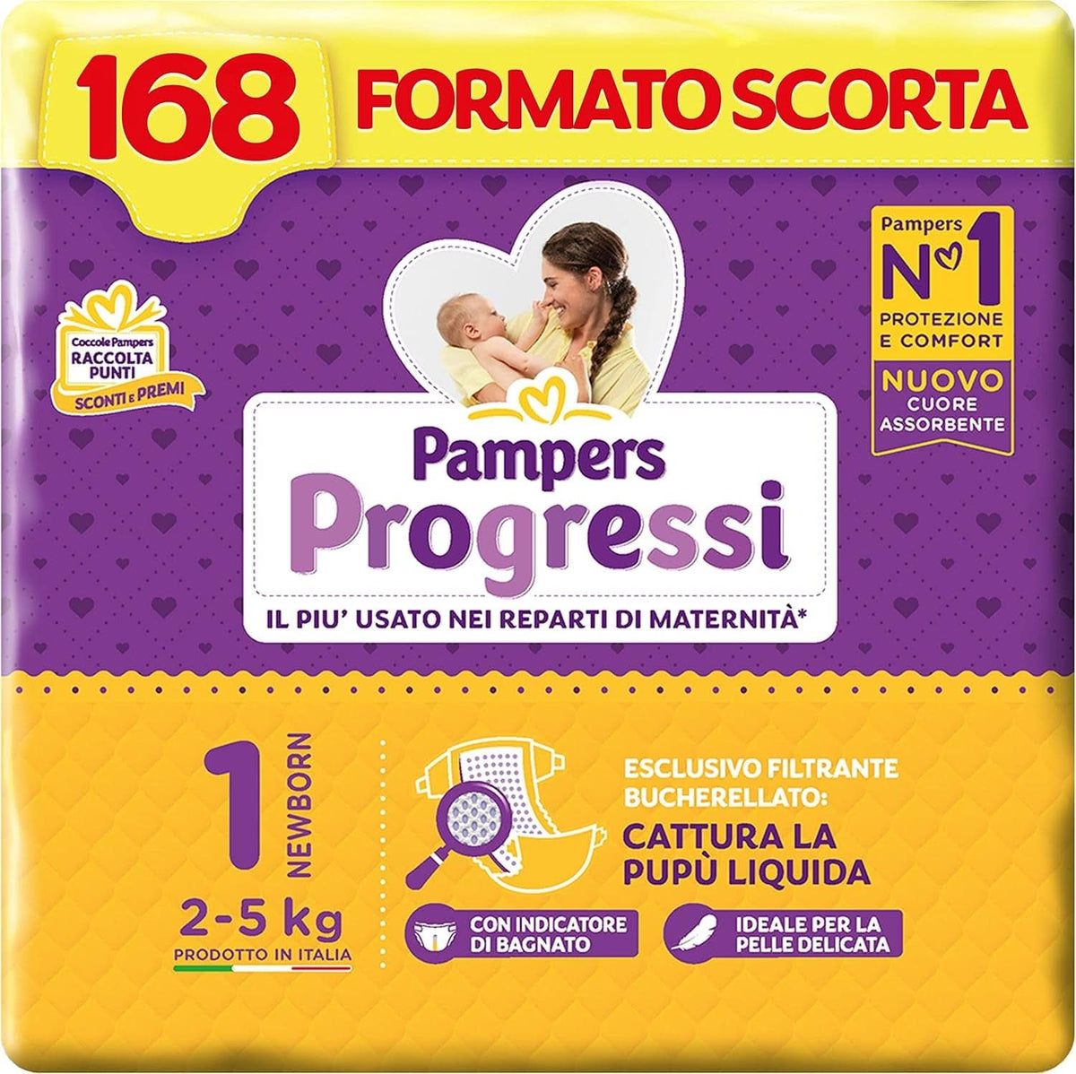 Pampers Progressi newborn, 168 diapers, Size 1 (2-5 Kg) Mother and Child Naty Shop