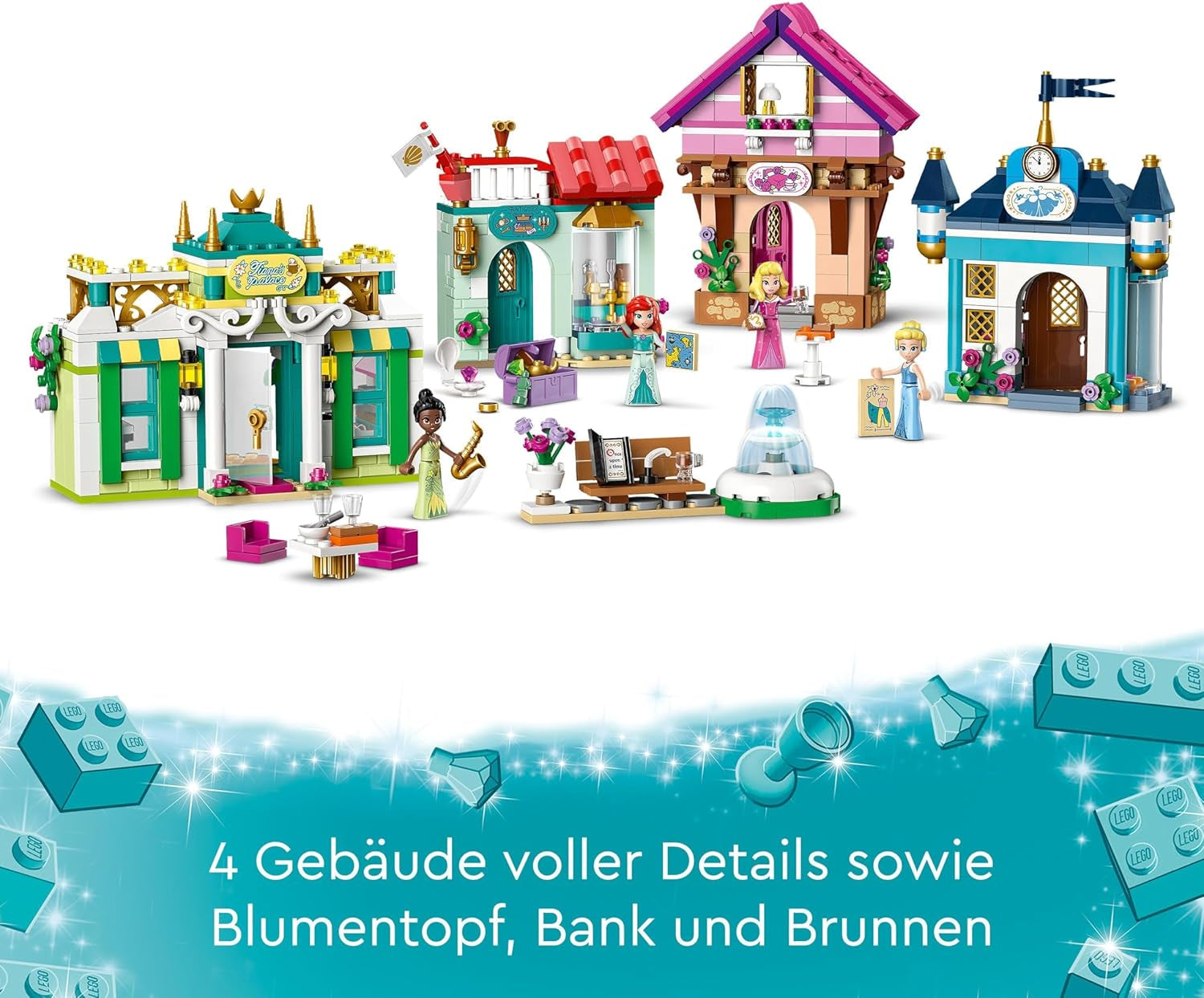 LEGO Disney Princess: Disney Princess Adventure Market, toy house with 4 dolls including Cinderella and Ariel, Playset with treasure map, gift for girls and boys from 6 years 43246 Building sets Besuche den LEGO-Store