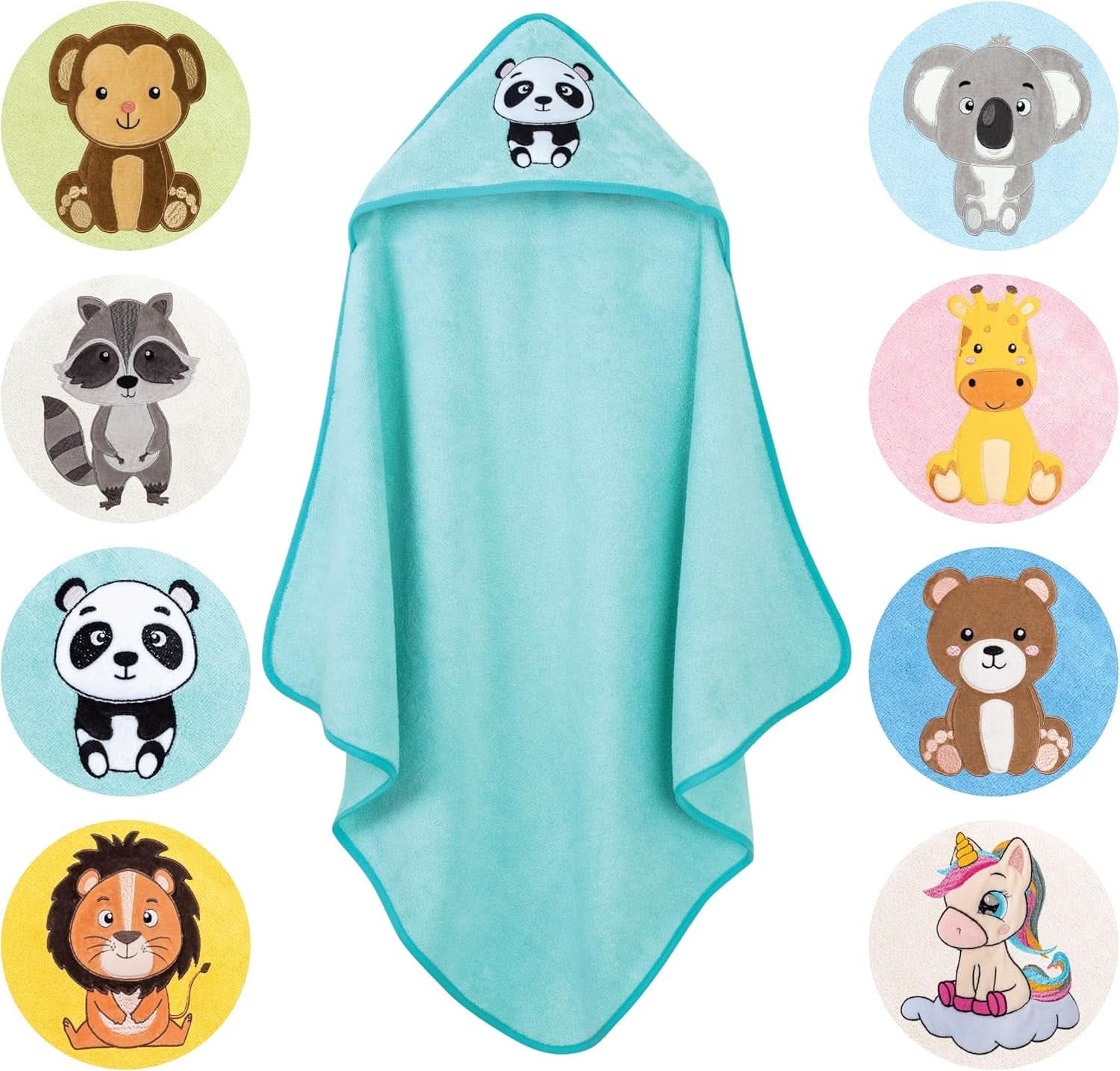 LAYNENBURG Hooded bath towel Premium Baby, 100% cotton - Oeko TEX, 80 x 80 cm Mother and Child Naty Shop Turquoise, panda