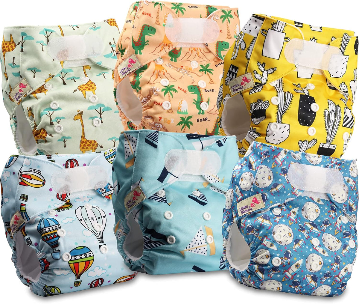 Littles and Bloomz Reusable Diaper FLV2-0602, Standard Hook and Loop Closure, 6 Diapers