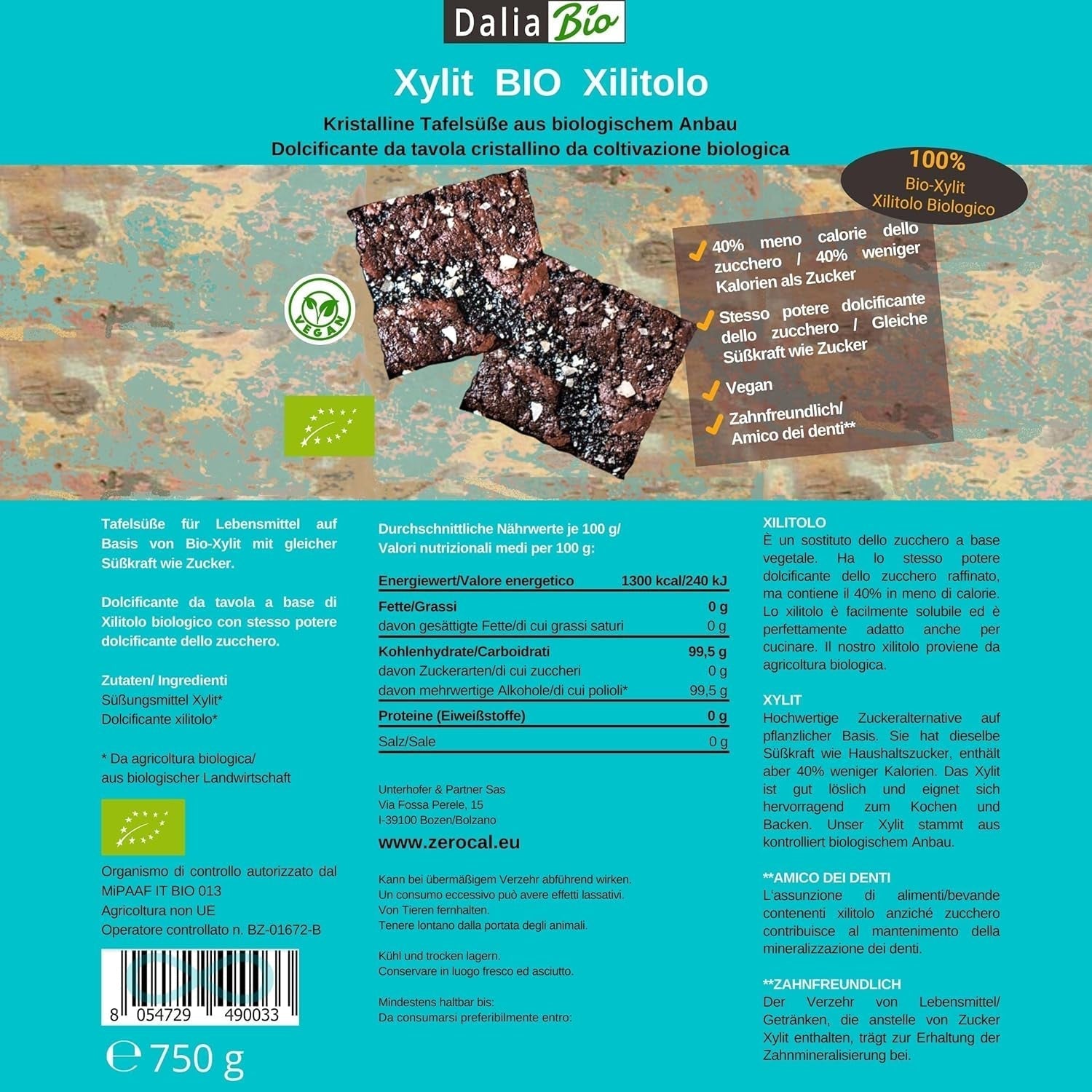 Bio Xylitol Bio | Aus Biologischer Landwirtschaft | 40% Lower Calories Zahnfreundlich | Ideal Zum Kochen Und Backen, 750 G Sweeteners Naty Shop