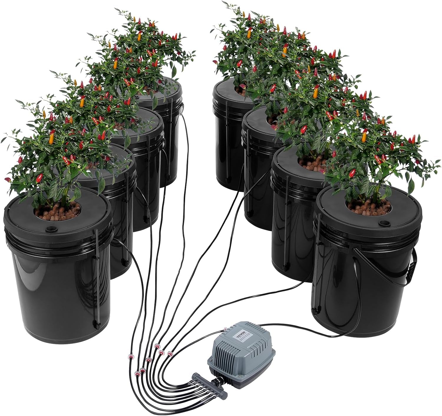 VEVOR DWC Hydroponic Grow System, Hydroponic Grow Systems, Deep Water Cultivation 4 20 Liter Buckets, DWC System with Air Pump, Air Stones and Water Level Indicator for Leafy Vegetables