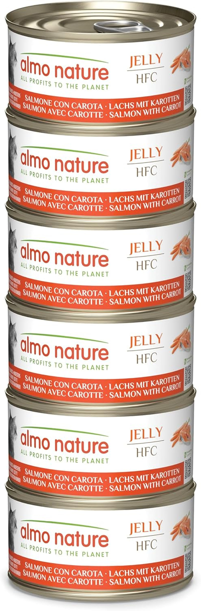 Almo Nature HFC Jelly - Hrană umedă pentru pisici adulte - Somon și Morcovi - Calitate umană, Fără gluten - 6 x 70g