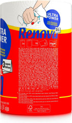 Rulouri de bucătărie Renova Renova Ultrapower | 24 rulouri XXL = 60 rulouri standard | 3 straturi ultra-absorbante și cu rezistență maximă | Hârtie certificată Fsc