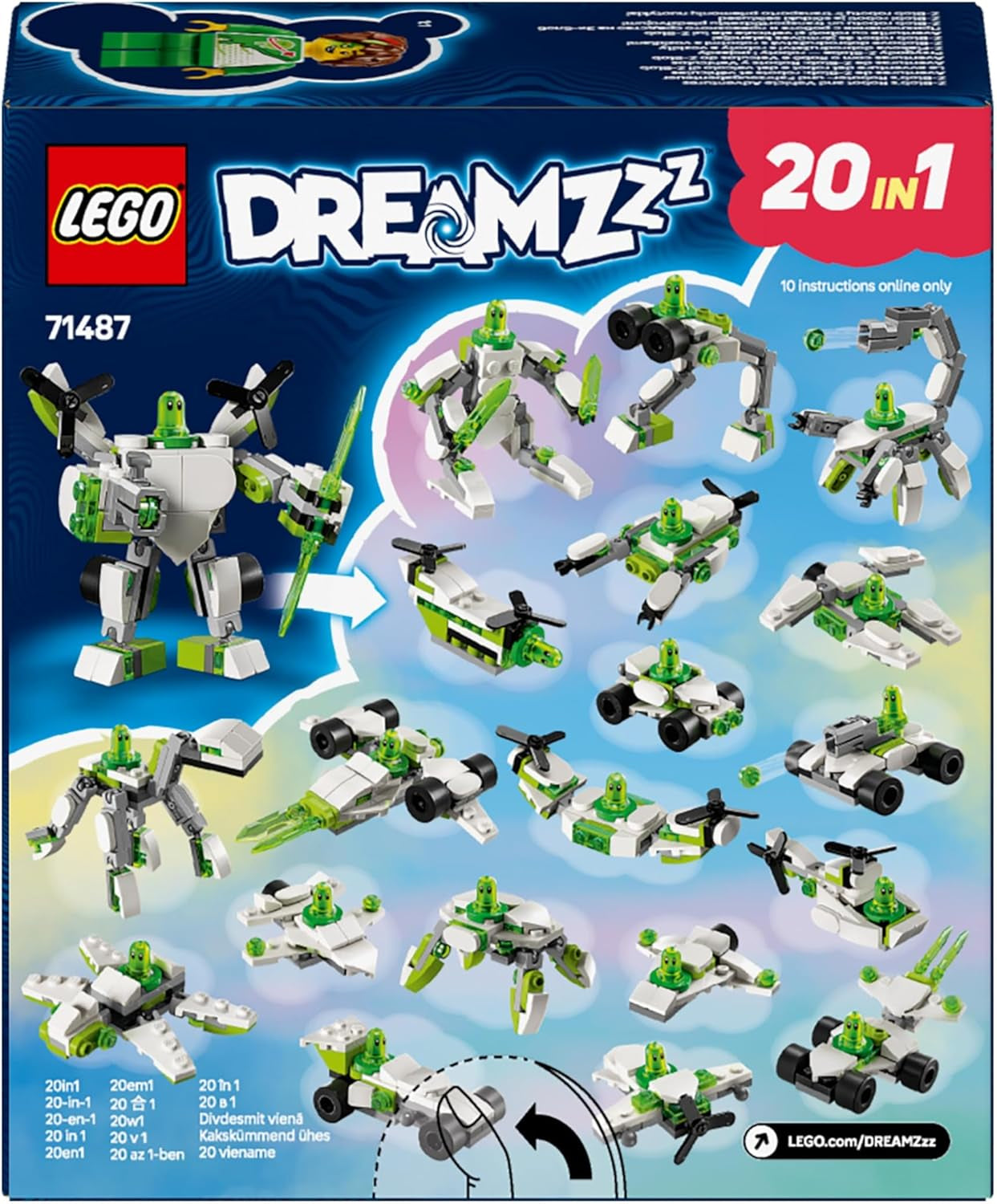 LEGO Dreamzzz Z-Blob's Robot and Vehicle Adventure, 20-in-1 Toy Mech, pentru fete și băieți, copii cu vârsta de peste 7 ani, Playset Fantasy cu Mateo Minifigure, 20 versiuni de Z-Blob 71487 Seturi de constructie Besuche den LEGO-Store