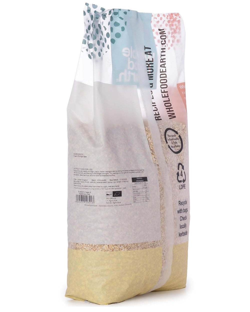 Wholefood Earth - Organic Oat Porridge 3 kg | Non-GMO | Vegan | Rich in fiber