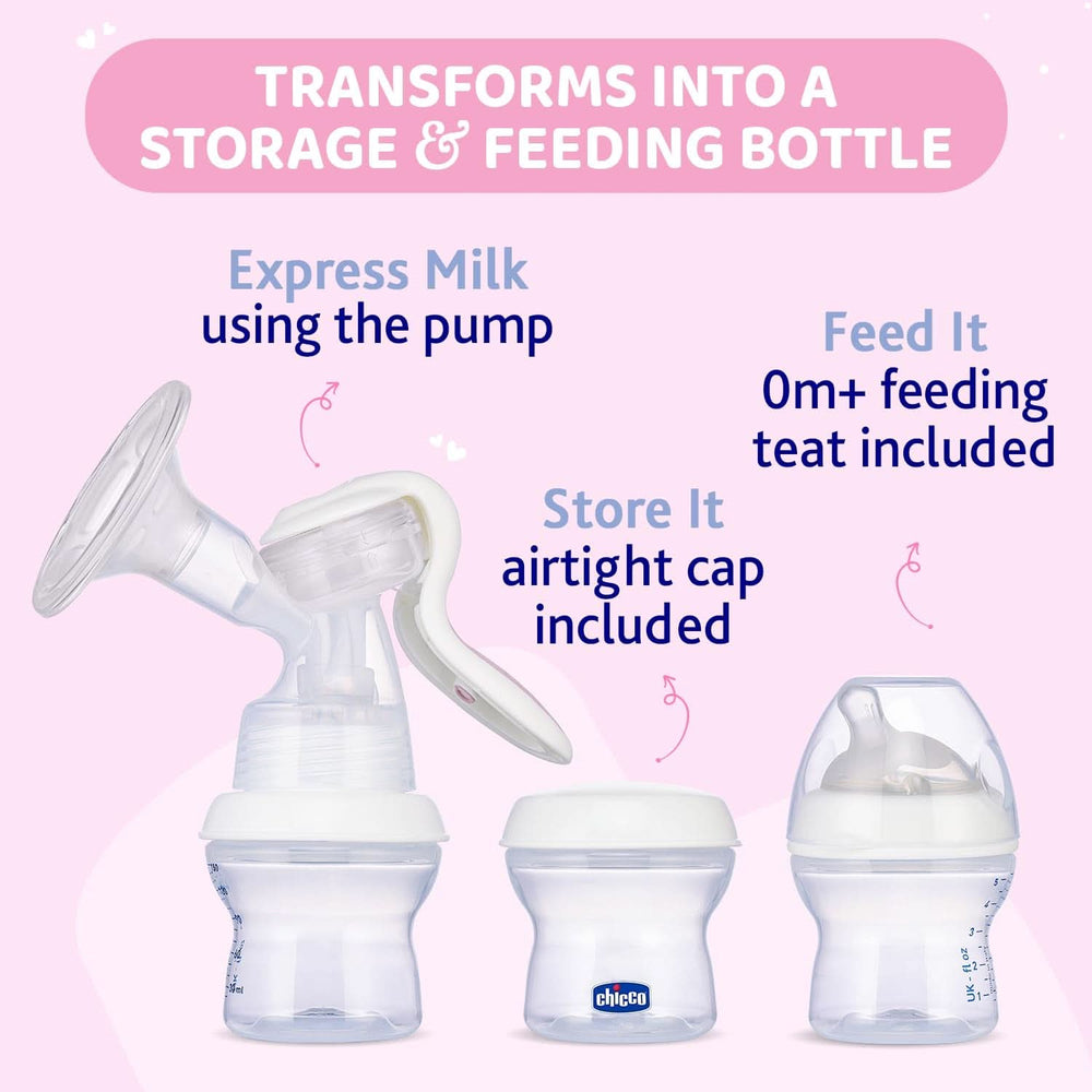 Chicco Natural Feeling manual pump, breast pump with inclined teat and hermetic cap, becomes a baby bottle - 150 ml Food and Breastfeeding Accessories Bebe Naty Shop