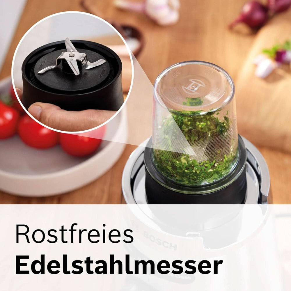 Bosch Standmixer Vitapower Serie 4 MMB6177S, Edelstahl-Klingen Made in Germany, 1.5L Thermosafe Glasbehälter, 0.6L To-Go-Flasche, Stopfer, Universalzerkleinerer, 30,000 U/Min, 1200 W, Silver Kitchen Naty Shop