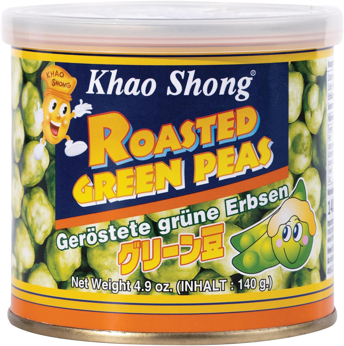 Khao Shong Fried Green Peas with Wasabi, Crispy Peas in a Spicy Batter, A Low-Fat Alternative to Nuts, Medium Spicy, 1 140g Can | 140 g (1 pack)