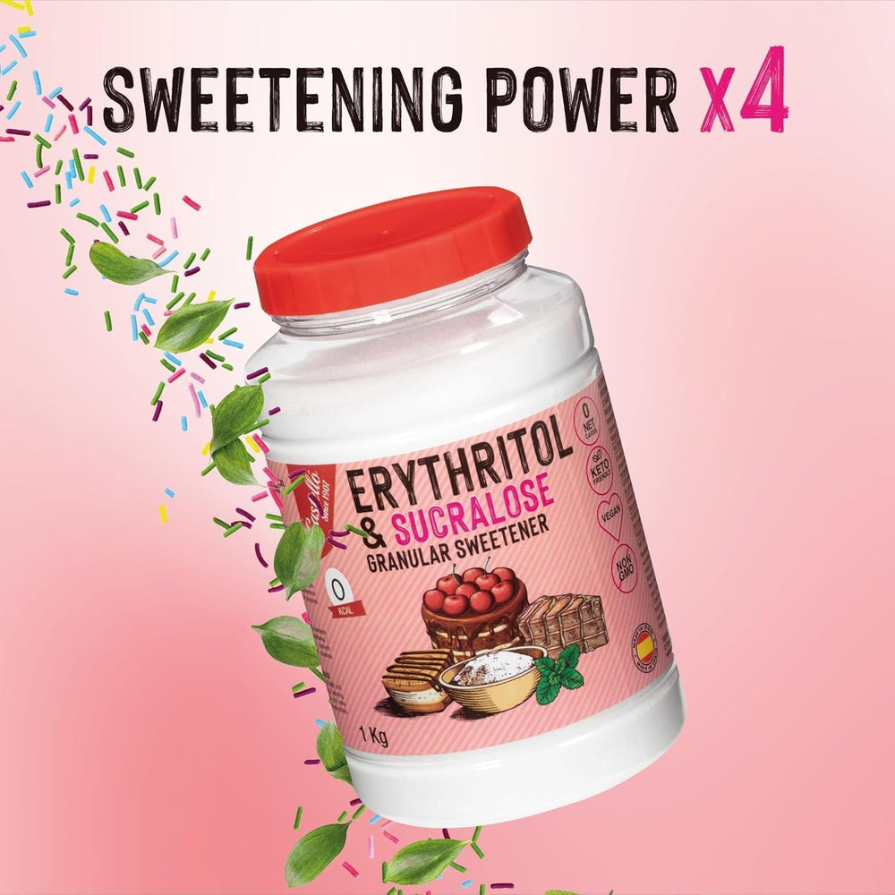 Erythritol + Sucralose 1:4 Süßstoff | 1G = 4G Zucker | 0 Netto-Kohlenhydrate - 0 Kalorien - 0 Glykämischer Index - Keto - Kein GVO - Castello since 1907 - 1 Kg Sweeteners Naty Shop