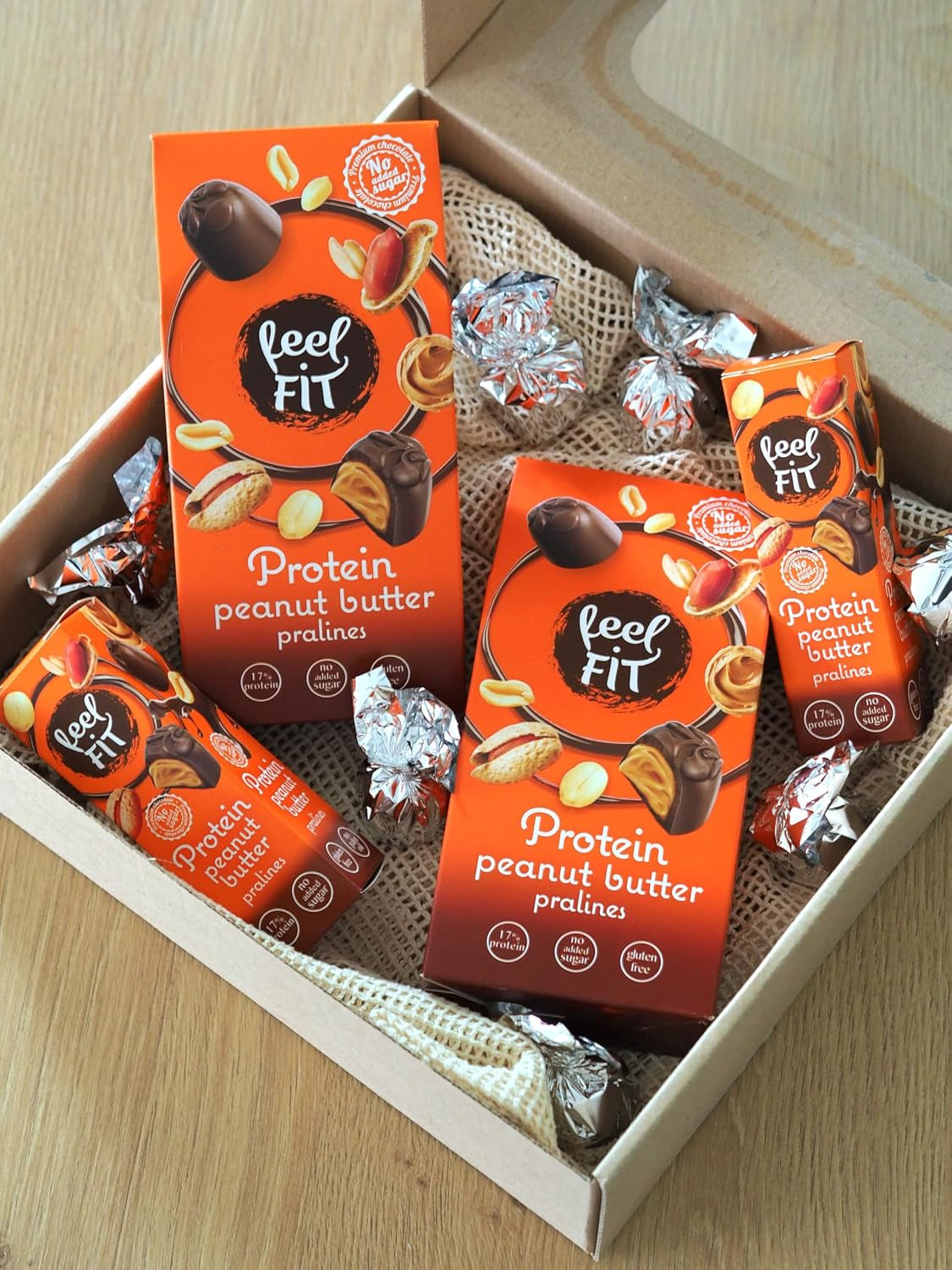 Feel FIT Peanut Butter Protein Pralines in High Quality Milk Chocolate, No Added Sugar, 17% Protein, Gluten Free 66g (1 Pack)