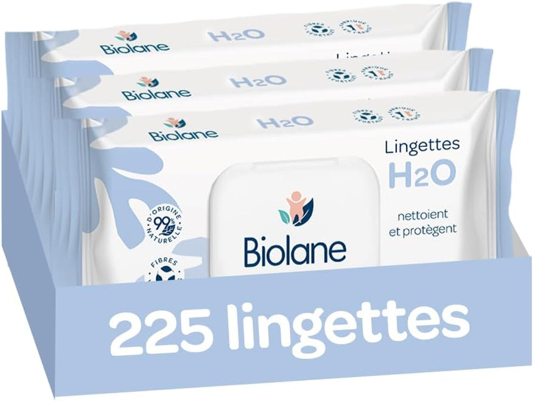 BIOLANE - Baby wet wipes with water - 225 wipes - 3 x 75 pieces - Gentle and effective cleaning - From birth - French quality