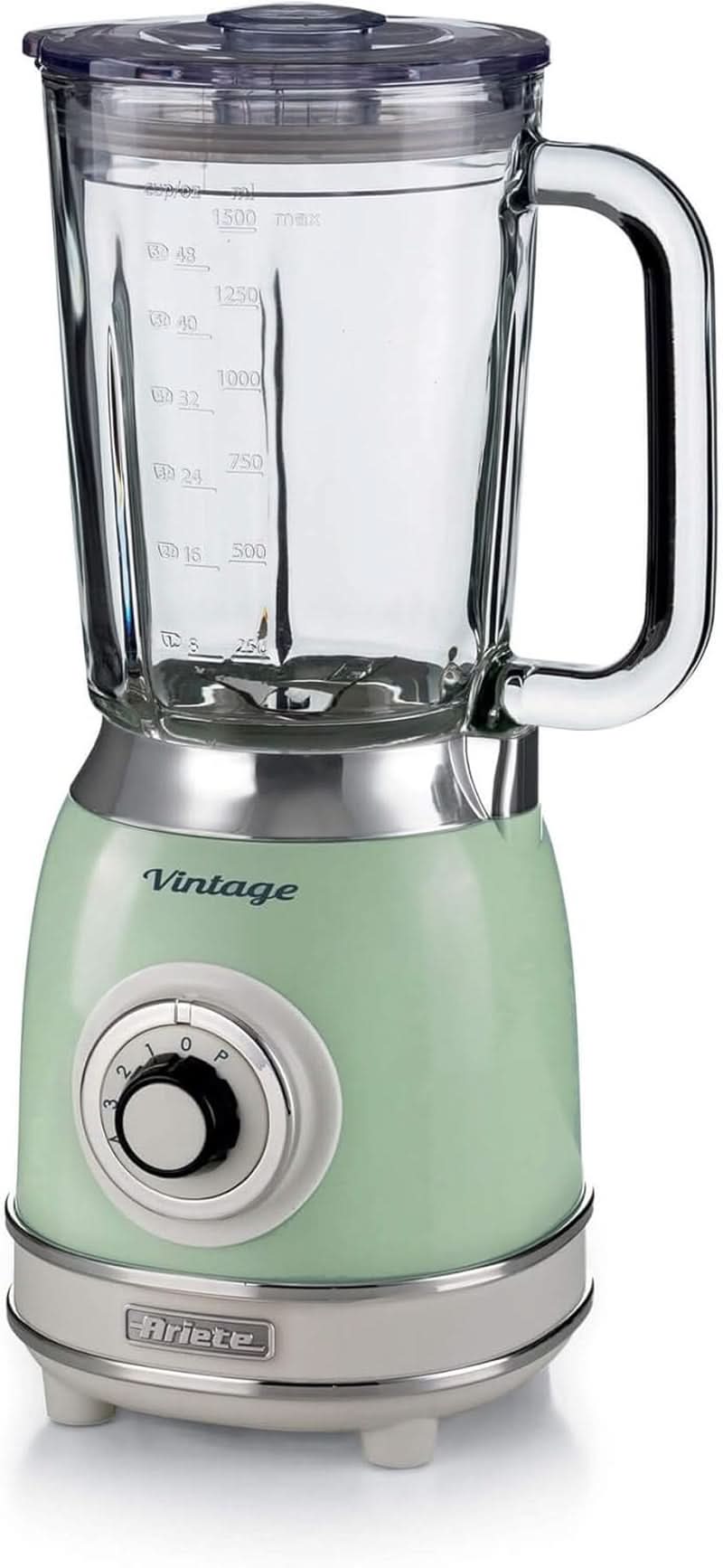 Ariete Vintage 583 Mixer Aus Glas, Retro Multifunktionsmixer Mit 4 Klingen, 4 Geschwindigkeiten + Pulse-Funktion, Ice-Crusher Funktion, 1.5 Liter Fassungsvermögen, 1000W, Green Kitchen Naty Shop Green Single
