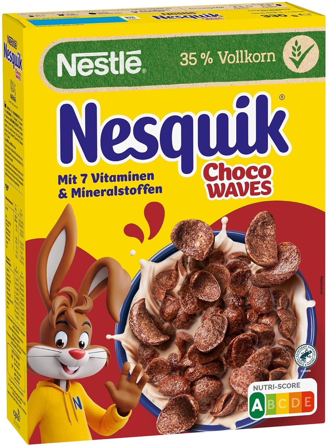 Nestlé Choco Waves, crunchy wave-shaped chocolate breakfast (33% whole grain content), 1 pack (1 x 330g)