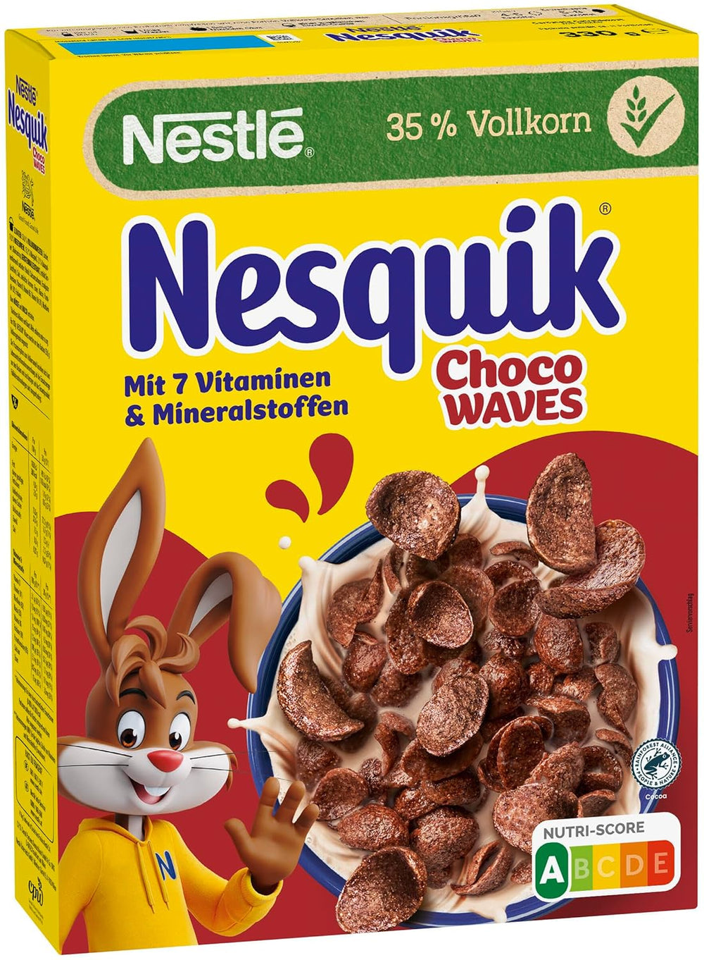 Nestlé Choco Waves, crunchy wave-shaped chocolate breakfast (33% whole grain content), 1 pack (1 x 330g)