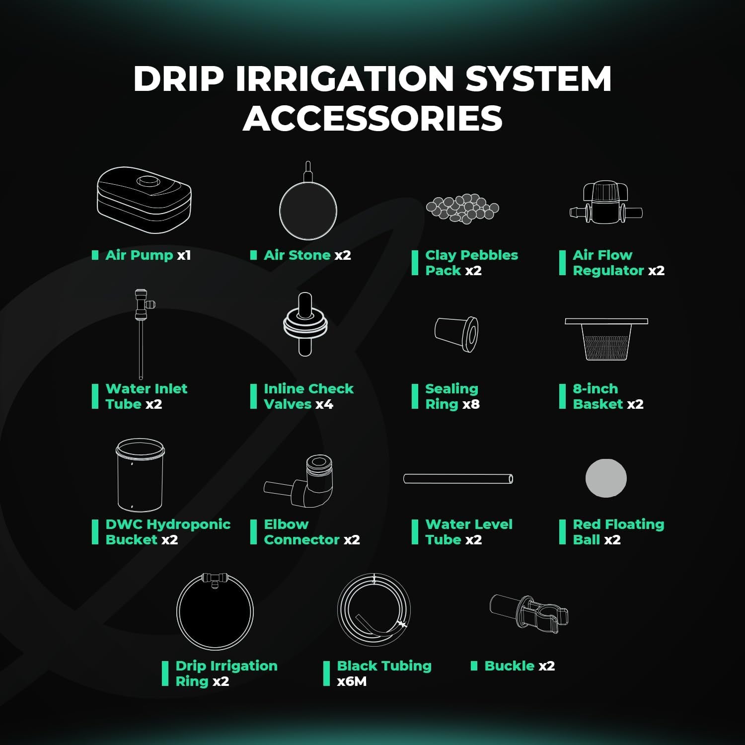 Mars Hydro DWC Hydroponic Grow System, 5 Gallon Deep Water Grow, 8W Air Pump, Multipurpose Air Hose, Air Stone, 2 Buckets and Drip Pot Kit