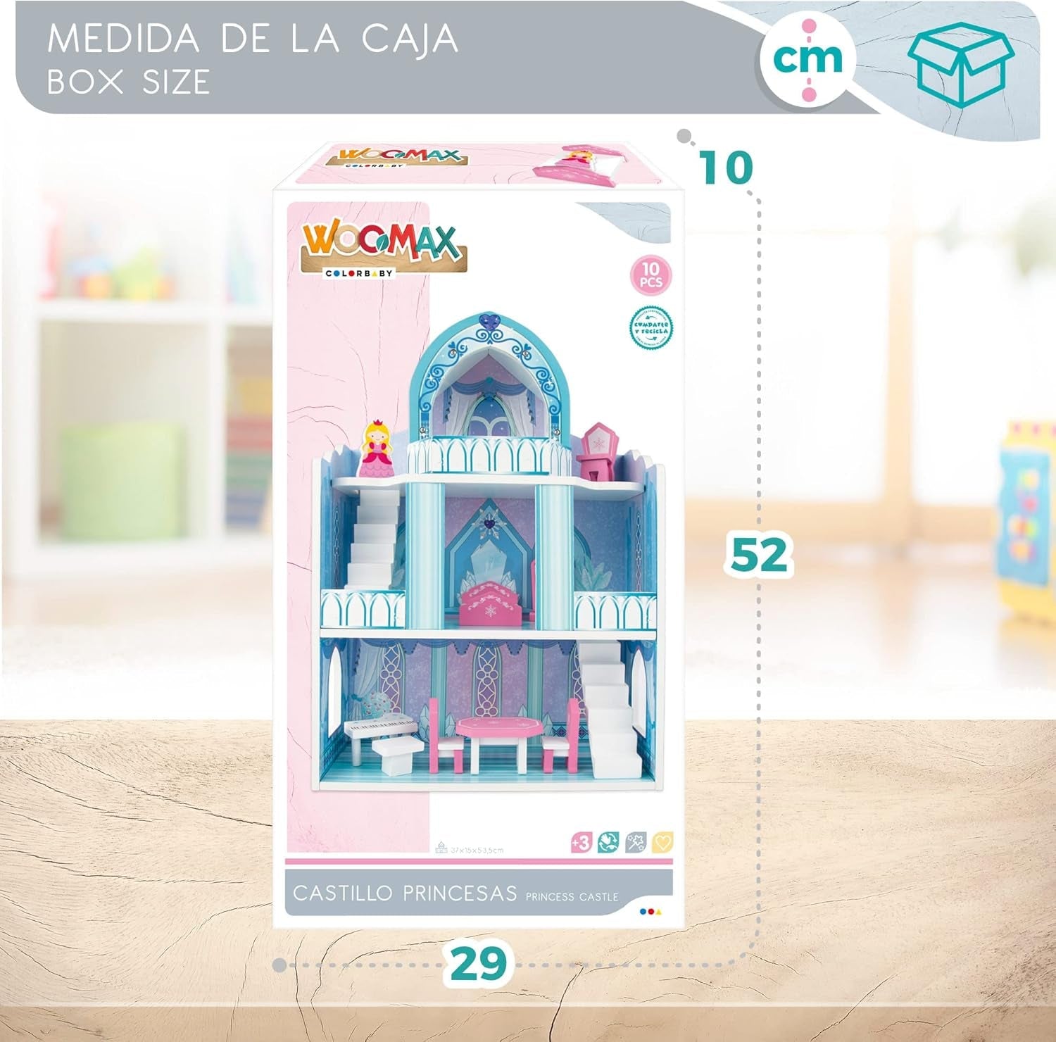 Colorbaby WOOMAX 49314 - Încuietoare din lemn 37 X 15 X 53,5 Cm +3A Casute de papusi Naty Shop