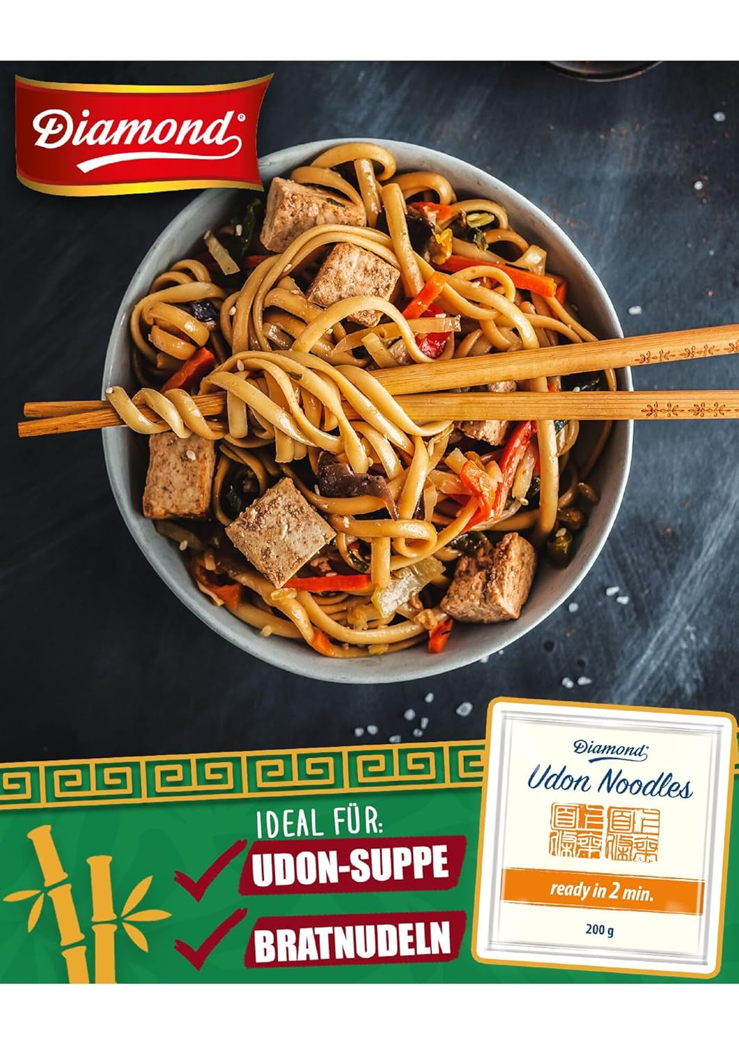 Udon noodles DIAMOND, quick and easy preparation, vegetarian, vegan - 1 x 200 g