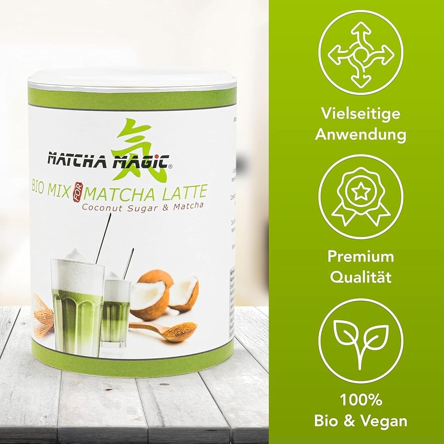 Matchamagic - Pudră de matcha latte bio din Japonia cu zahăr din floare de cocos pentru un ceai delicios