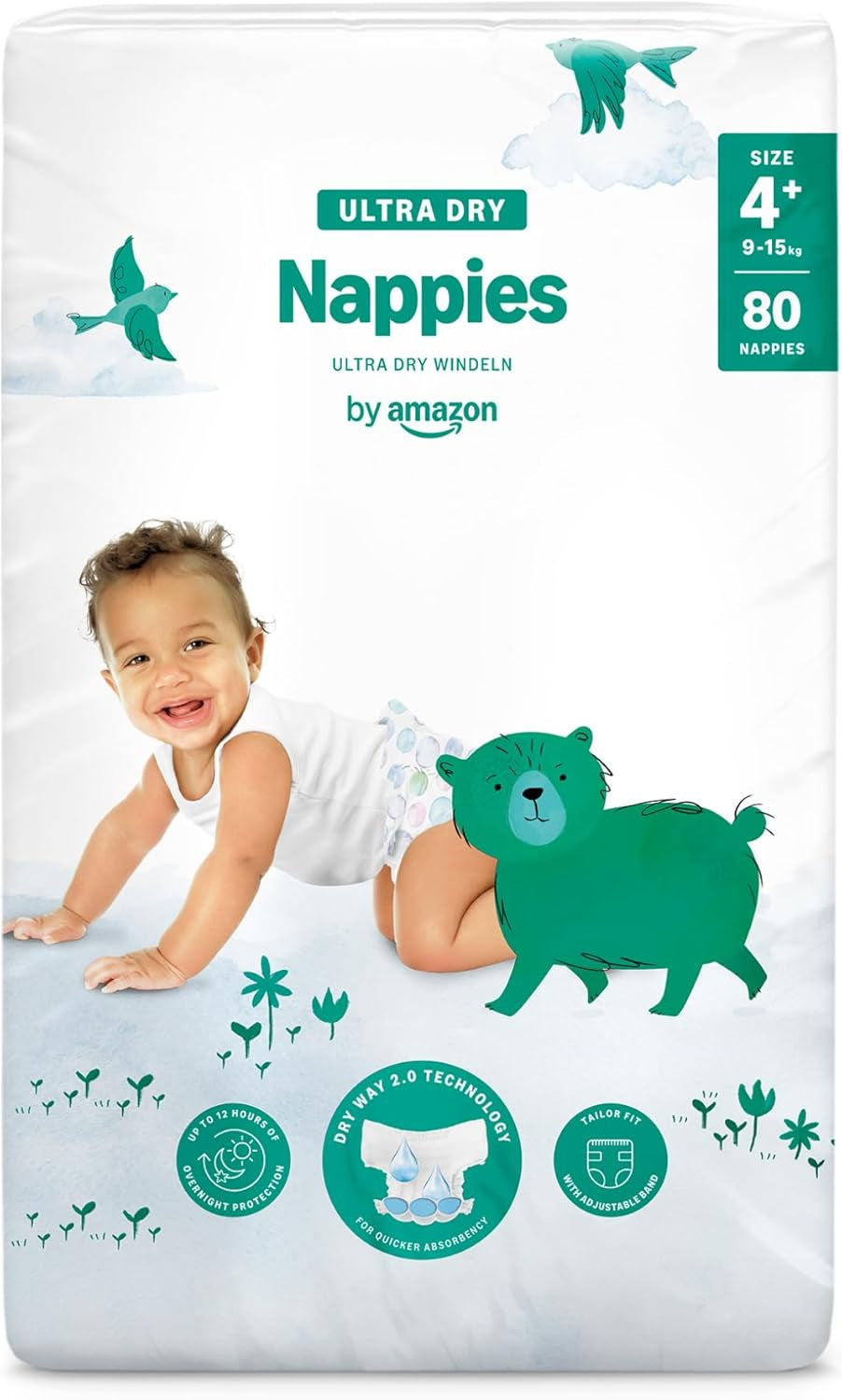 Amazon Ultra Dry Diapers, Size 3 (4-9kg) - Monthly Box, White, 172 Count (2 Packs of 86) (Formerly Mama Bear, identical product)