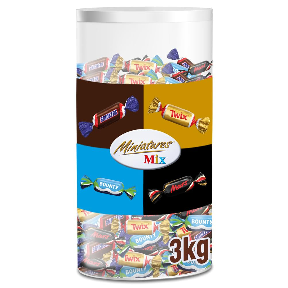 Mix of miniatures, Mars, Snickers, Bounty & Twix, Classic bars in mini format, 296 Bars, 3Kg Chocolate Candies Naty Shop