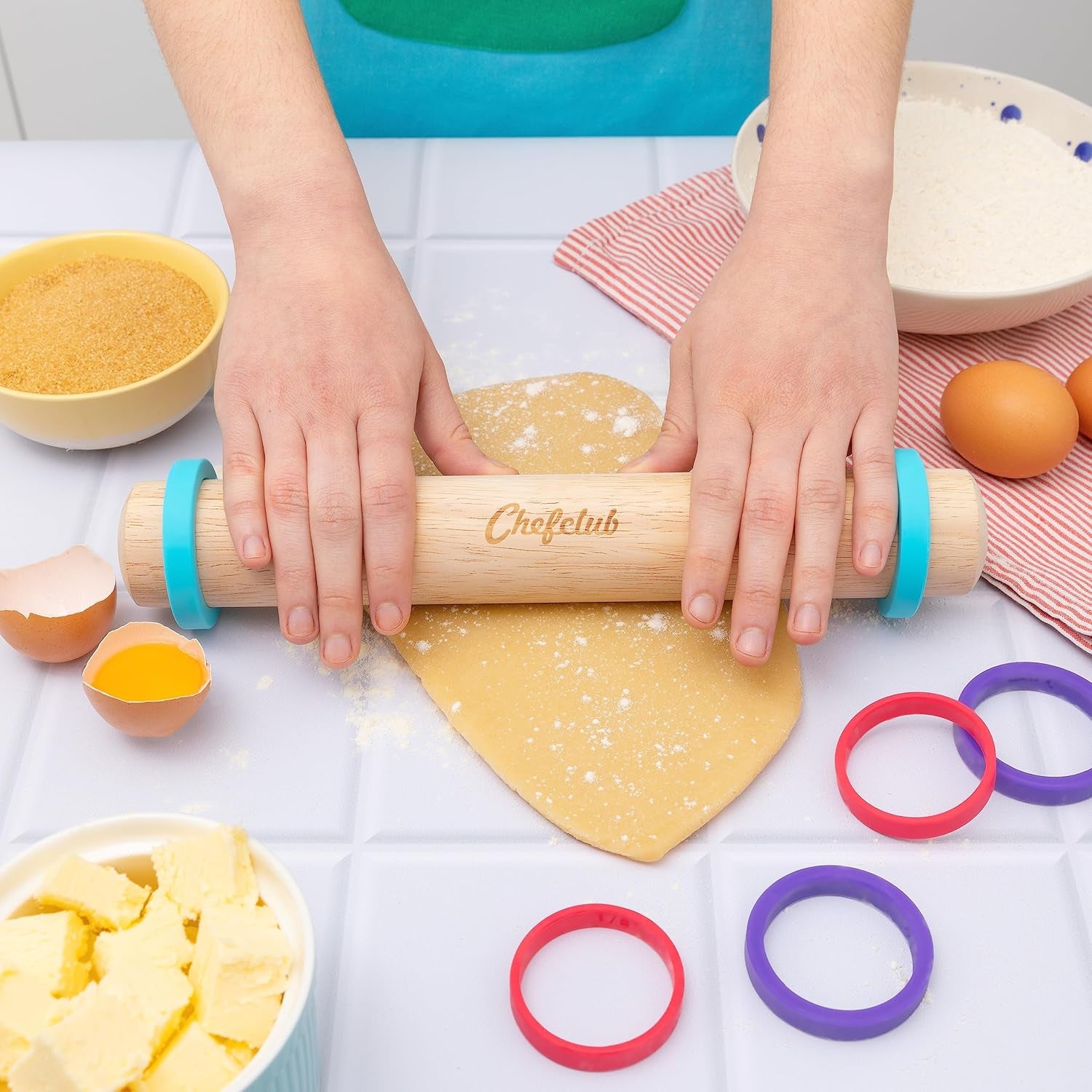 Teigrolle with adjustable rings