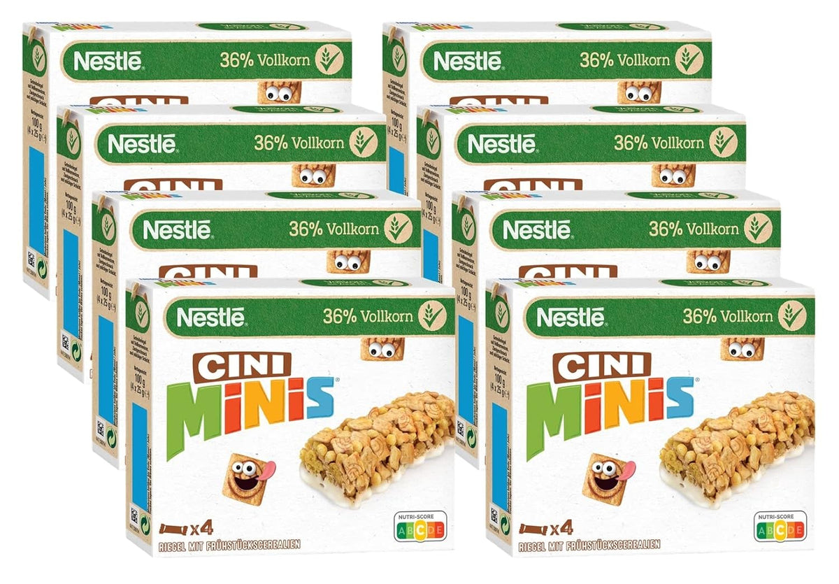 NESTLÉ CINI MINIS Cinnamon Bars, Whole Wheat Calcium Crunchy Snack, 8 Pack (4 x 25g each)