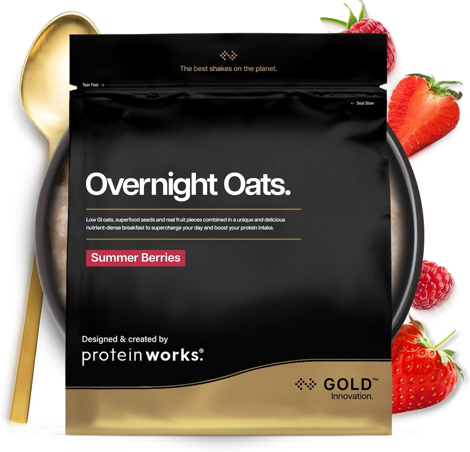 Overnight Oatmeal with Protein | Dark chocolate and raspberry | High protein breakfast | Low Sugar Snack | Low GI Oatmeal | 500g