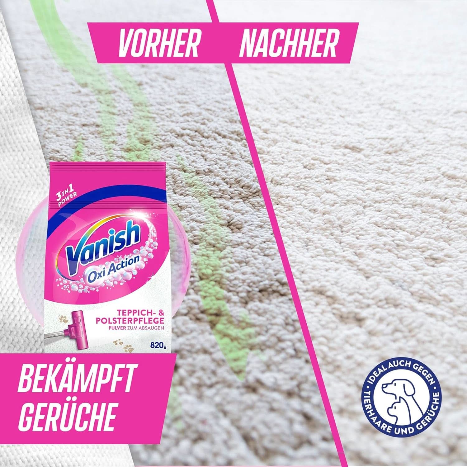 Vanish Oxi Action Carpet and Upholstery Cleaning Powder - 1 X 820 G - Cleans large areas of carpets and upholstery against dirt, odor and dust Laundry Detergents Naty Shop