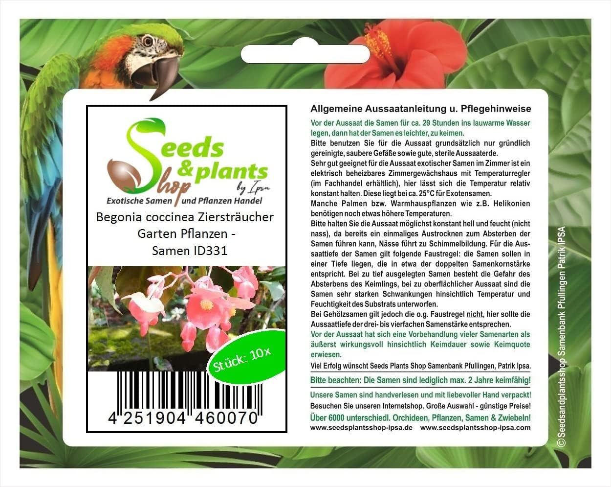 Stk - 10X Begonia Coccinea Ziersträucher Garten Pflanzen - Samen ID331 -