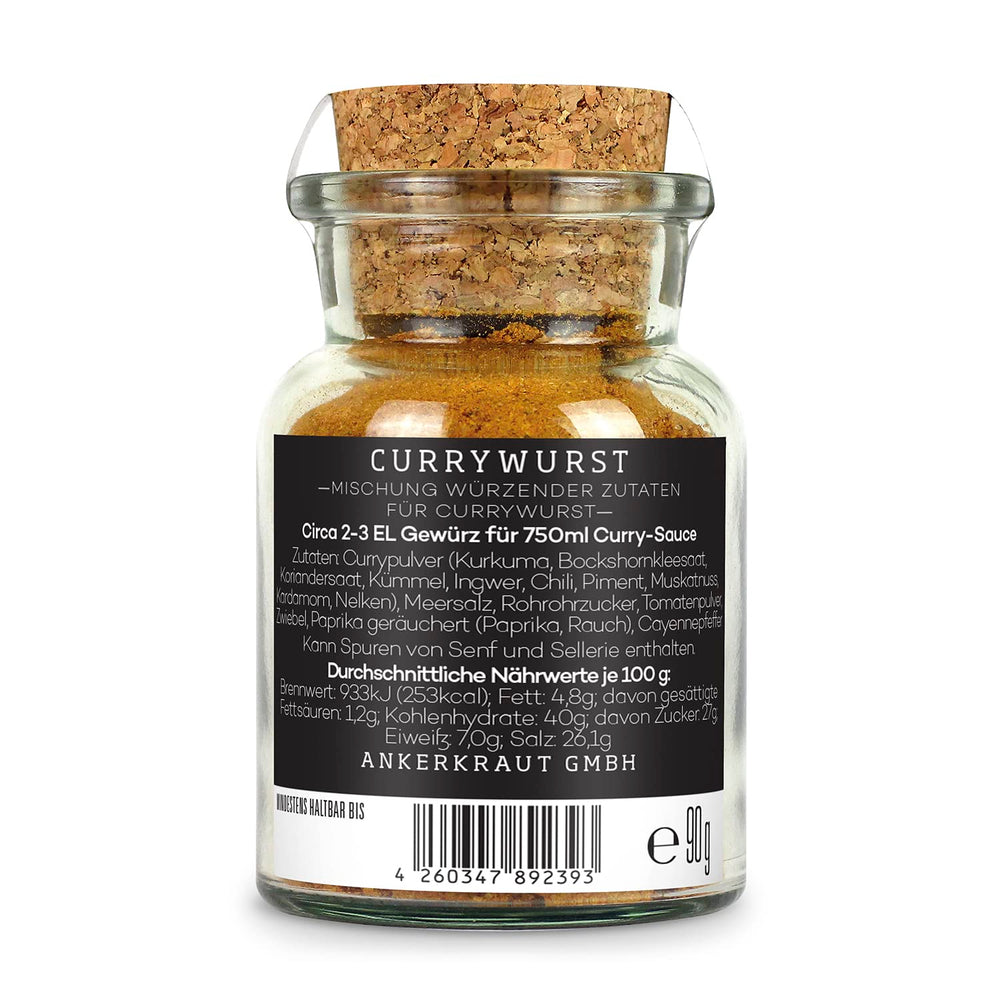 Ankerkraut Currywurst, 90g in cork glass, Gewürzmischung zum Anmischen selbstgemachter Currywurst-Sauce oder als Topping