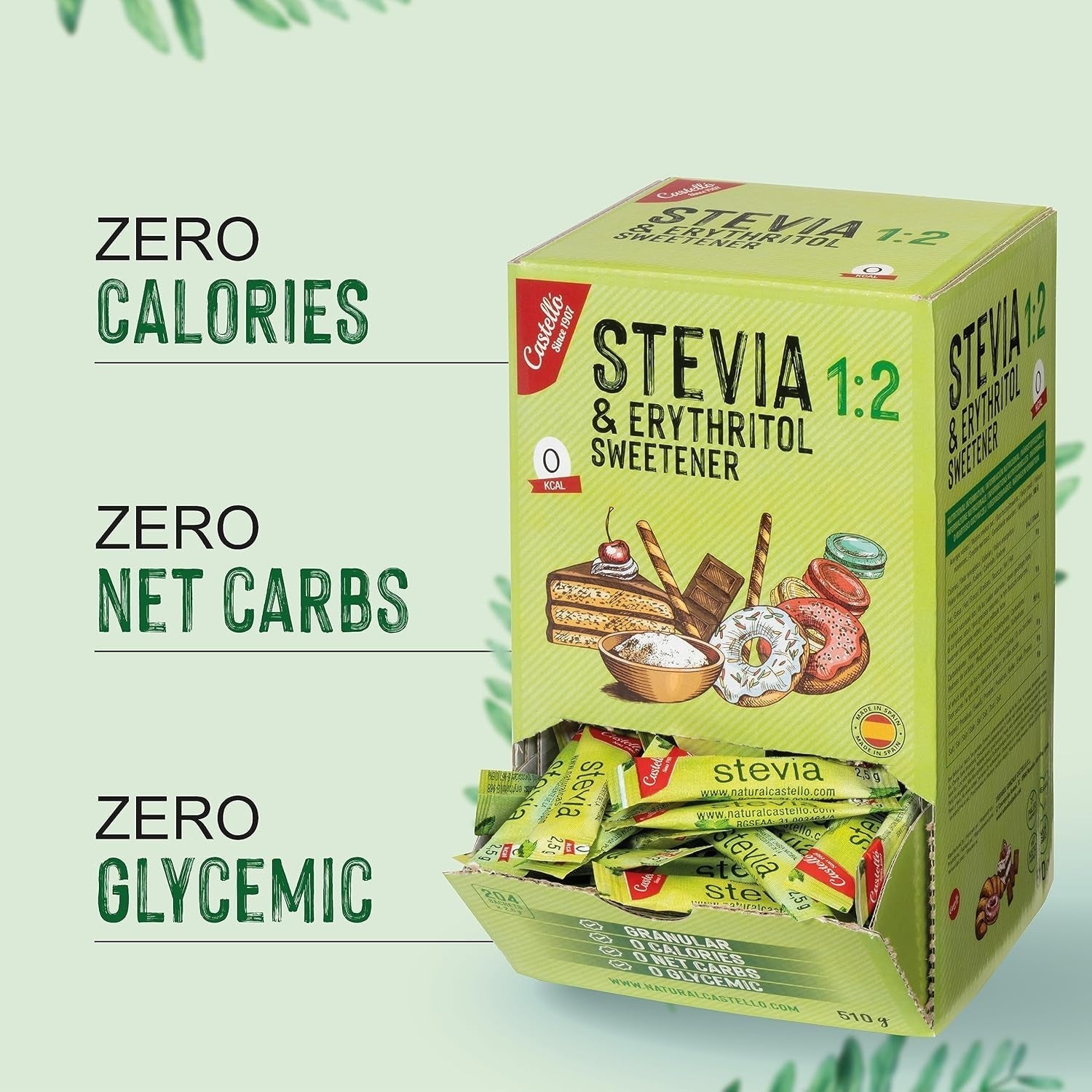 Stevia + Erythritol 1:2 Süßstoff | 204 Myth Bag 2.5 G | 100% Natürlicher Zuckerersatz - 0 Kalorien - 0 Glykämischer Index - Keto Und Paleo - 0 Kohlenhydrate - Kein GVO - Castello since 1907-510 G Sweeteners Naty Shop