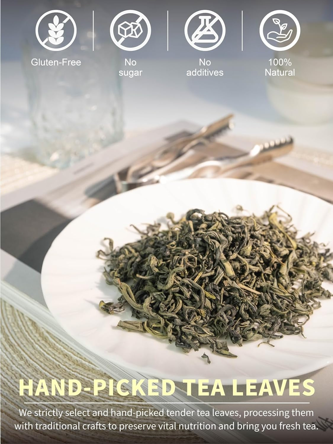 Ceai verde premium Teelux vrac 200 g din China, vegan, răcoritor, bogat în antioxidanți, ceai verde natural pur, frunze de ceai vrac