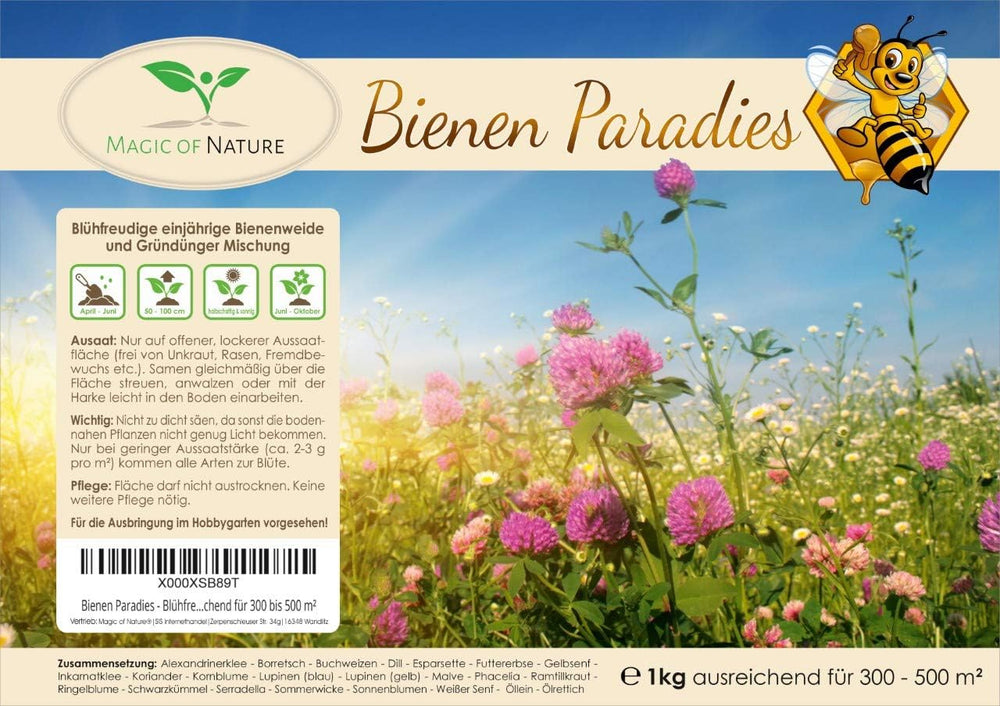 Magic of Nature Flower Seed Mix - Bee Paradise - 1 kg - Easy to use - Flowering bee pasture - Sowing tips - For 300 to 500 m²