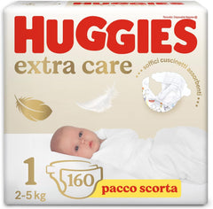 Huggies Extra Care Baby Diapers, Size 1 (2-5kg), Super Absorbent, Disney Design, Bulk Pack, 160