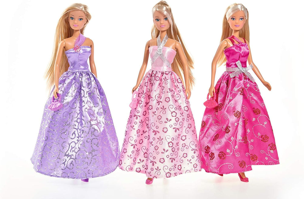 Simba 105723369 - Steffi Love Glamour / Set de îmbrăcăminte pentru păpuși / 3 articole asortate / Doar un articol este inclus / Rochie de bal pentru toate păpușile de 29 cm / Păpușa nu este inclusă